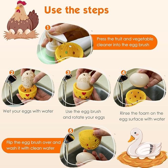 2 PCS Egg Washer for Fresh Eggs, Silicone Egg Brush Cleaner, Egg Cleaner Scrubber for Fresh Eggs, Reusable Multipurpose Washing Egg Tool for Fruits and Vegetables(Yellow/Brown)