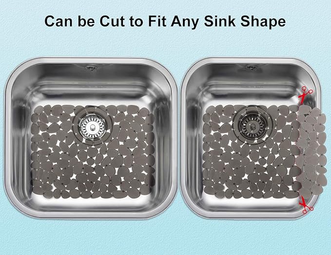 Yolife Pebble Sink Mats for Stainless & Porcelain Sinks, PVC Saddle Protectors - Dish & Glassware Guard (Grey, 2 Pack)