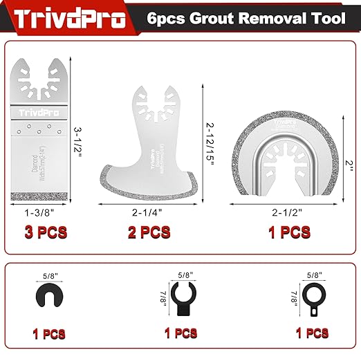 Grout Removal Tool Blade for Oscillating-Tool - TrivdPro 6pcs Grout Remover Diamond Oscillating Blade for Tile, Concrete, Masonry, Cleaning Mortar