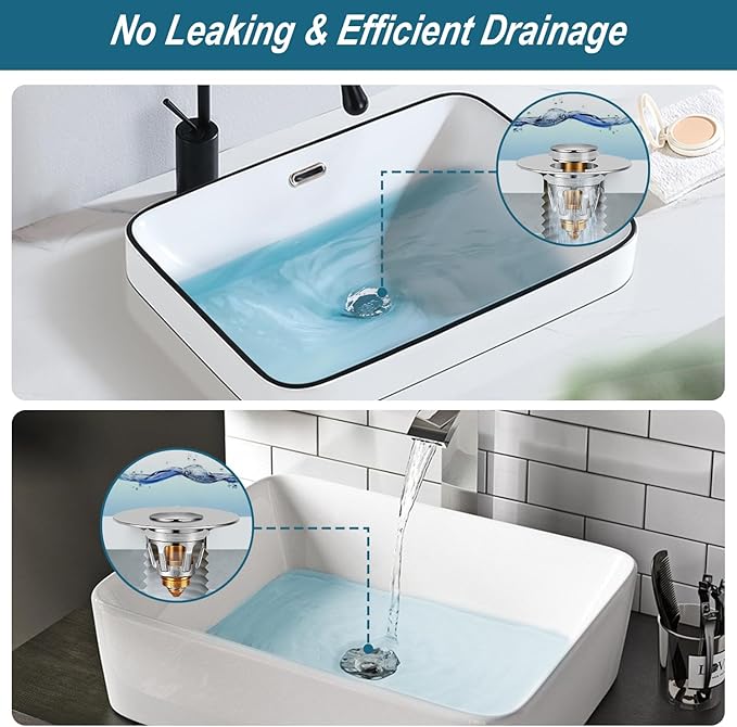 Universal Bathroom Sink Stopper - Upgraded Pop Up Sink Drain Strainer, Fits 1.1-1.5 Inch U.S. Standard Drain Holes - Anti-Clogging Filter with Sink Hair Catcher - Pure Brass Sink Drain Stopper