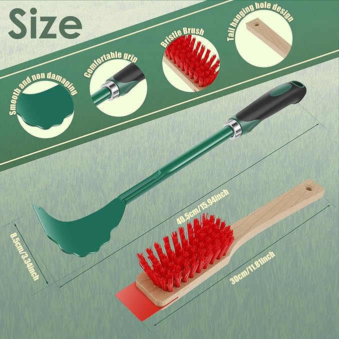 2 PCS Mower Deck Scraper with Ergonomic Long Handle, Lawn Mower Deck Cleaner Tool with Stiff Bristle Brush, Lawn Mower Maintenance Deck Scraper Cleaning Tool for Gardening