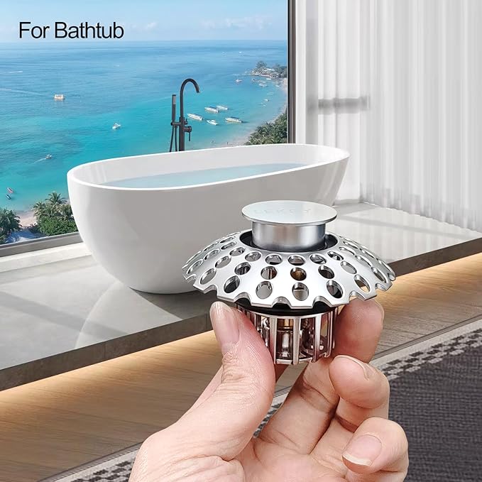 LEKEYE Tub Stopper | Shower Drain Hair Catcher | Bathroom Bathtub Plug | Pop Up Bathtub Drain Stopper for 1-1/2" to 1-3/4" Bath Drain Hole - Pearl Chrome