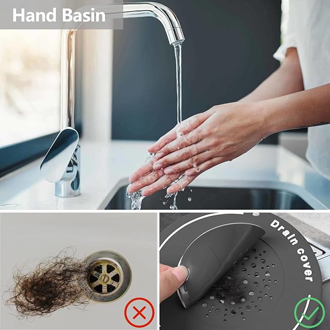 2-in-1 Shower Drain Hair Catcher & Bathtub Drain Cover, Odor-Proof Silicone Hair Stopper for Bathroom, Tub, Sink, Kitchen, Laundry - Prevents Clogs and Unpleasant Smells (2, Grey)