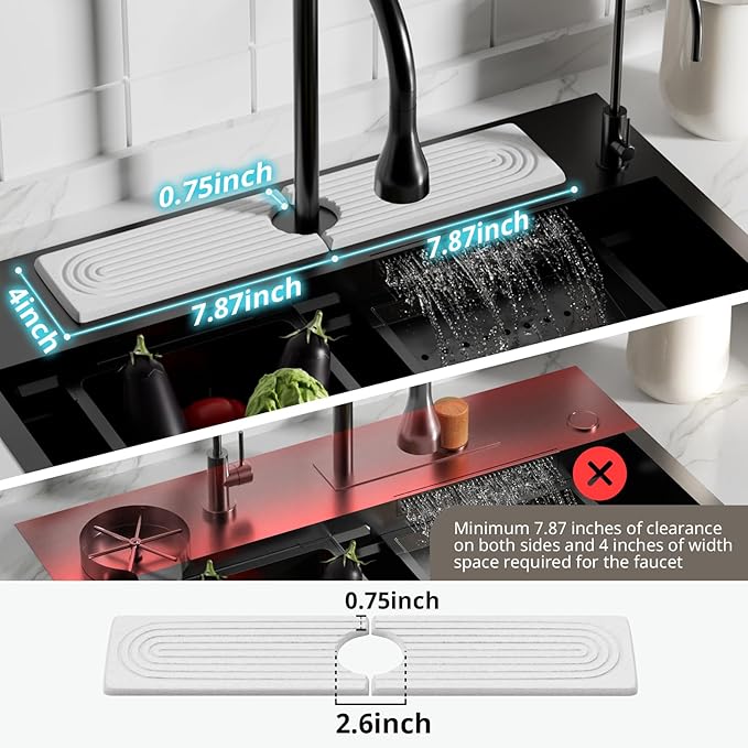 Quick Dry Sink Splash Guard - 15.8" Instant Dry Diatomaceous Earth Sink Faucet Mat for Kitchen and Bathroom Faucets - Highly Absorbent Faucet Mat, White