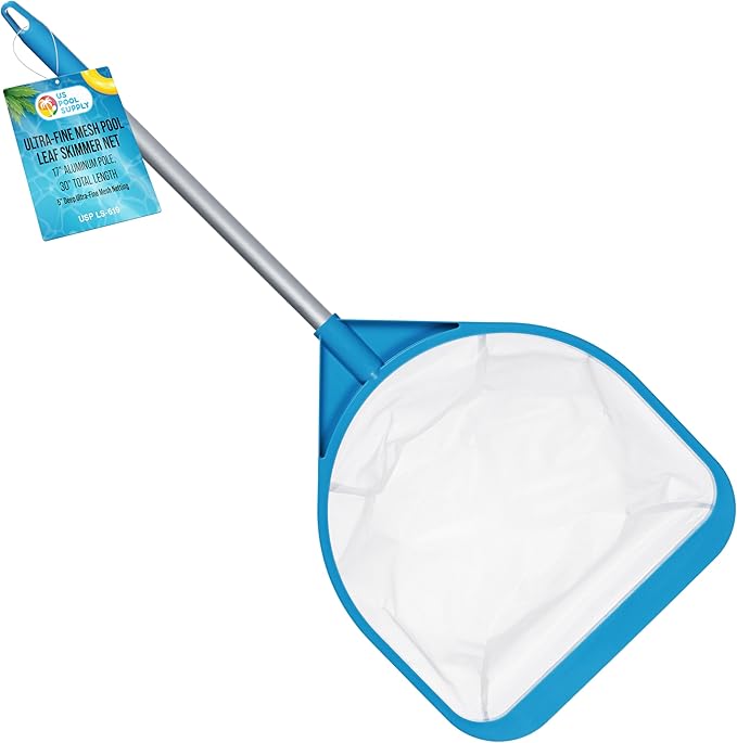 U.S. Pool Supply Pool and Spa Skimmer Net with Pole, 30" Long Handheld Ultra-Fine Mesh Pool Skimmer Net - Hand Held Spa, Hot Tub, Pond Cleaning - 17" Pole Handle, Deep Leaf Netting, Scoop Skim Leaves