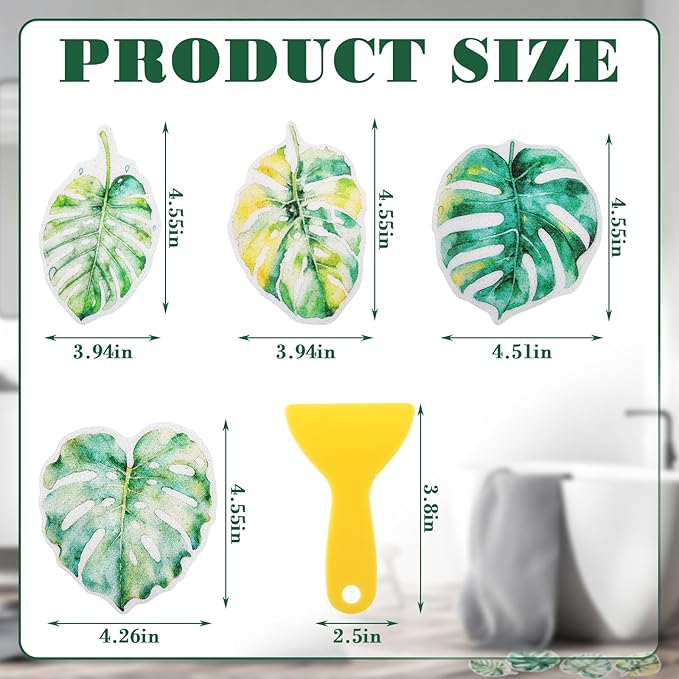 32 Pcs Cute Non Slip Bathtub Stickers for Shower Colorful Bathroom Anti Slip Shower Stickers Floor Applique Adhesive Decals with Scraper for Bathtub Bathroom Floor Pools(Monstera Deliciosa)