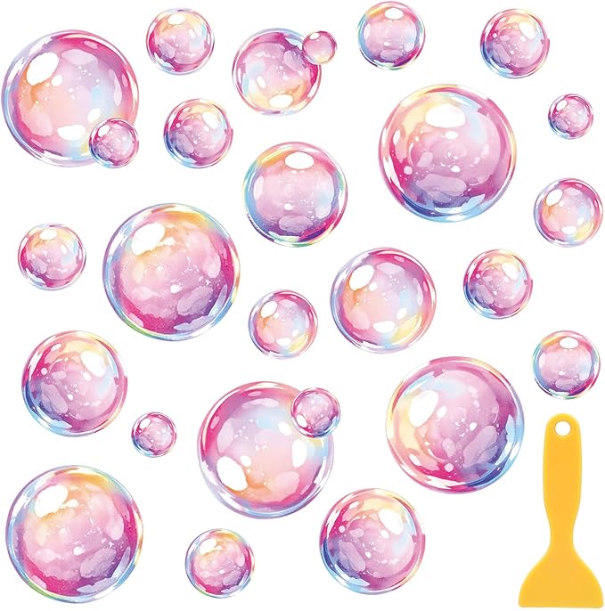 Whaline 30Pcs Bubble Non Slip Bathtub Stickers Under The Sea Cartoon Bubble Safety Shower Treads Adhesive Applique Decal with Scraper for Summer Bathroom Shower Floor