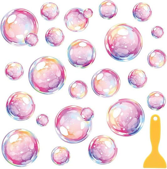Whaline 30Pcs Bubble Non Slip Bathtub Stickers Under The Sea Cartoon Bubble Safety Shower Treads Adhesive Applique Decal with Scraper for Summer Bathroom Shower Floor