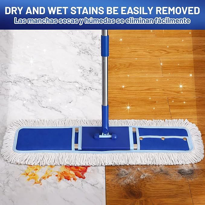 36" Commercial Dust Mop: Dry Dust Broom for Hardwood Floors Cleaning - 2 Mop Pads 59" Long Handle Heavy Duty Frame - Industrial Professional Cleaning Supplies for Hotel Warehouse School Janitor