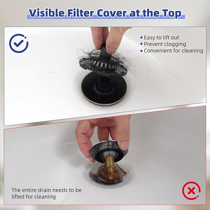 Universal Bathtub Drain Stopper Shower Drain Hair Catcher, Tub Stopper with Visible Top Strainer, Upgraded 3 in 1 Pop-up Drain Plug Fit for 1.5 to 2.4" Hole, Stainless Filter Basket, Oil-Rubbed Bronze