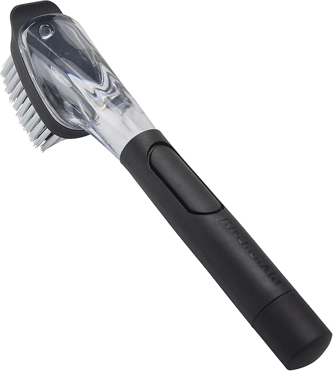 KitchenAid Soap Dispensing Sink Brush with Easy to Fill Handle, Nylon Bristles for Tough Cleaning, Comfort Grip Handle for Non Slip Grip, Black (Pack of 12)