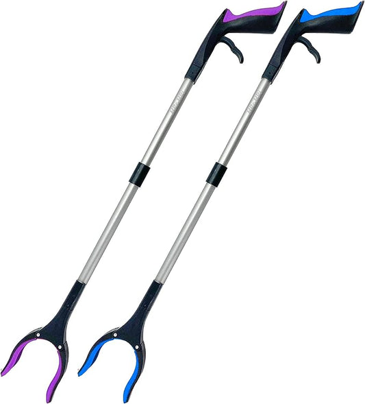 2-Pack Reacher Grabber Tool, Foldable Trash Picker Grabber, Trash Gripper, Garden Nabber, Litter Picker, Extended Grabber（Purple/Blue)