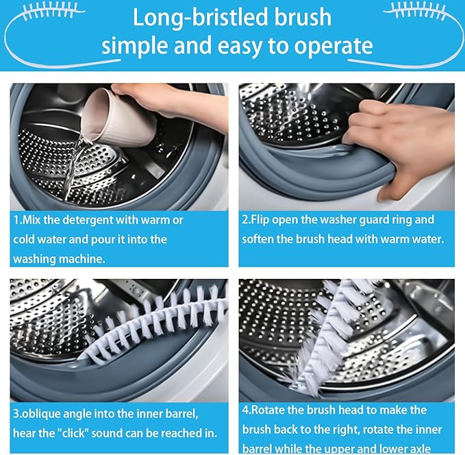 Washing Machine Cleaning Brush Set - 6-Piece Kit with 5 Crevice Cleaners & 1 Drum Brush for Front Load Washer | Nylon Bristle Rubber Seal Scrubber | Tight Space Accessories