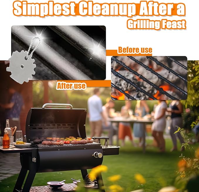 6 Piece Pellet Grill Ash Cleaning Kit, Includes 1 Dust Scoop, 1 Soft Bristle Brush, 1 Flat Scraper, 1 3D Scraper, 2 Hook