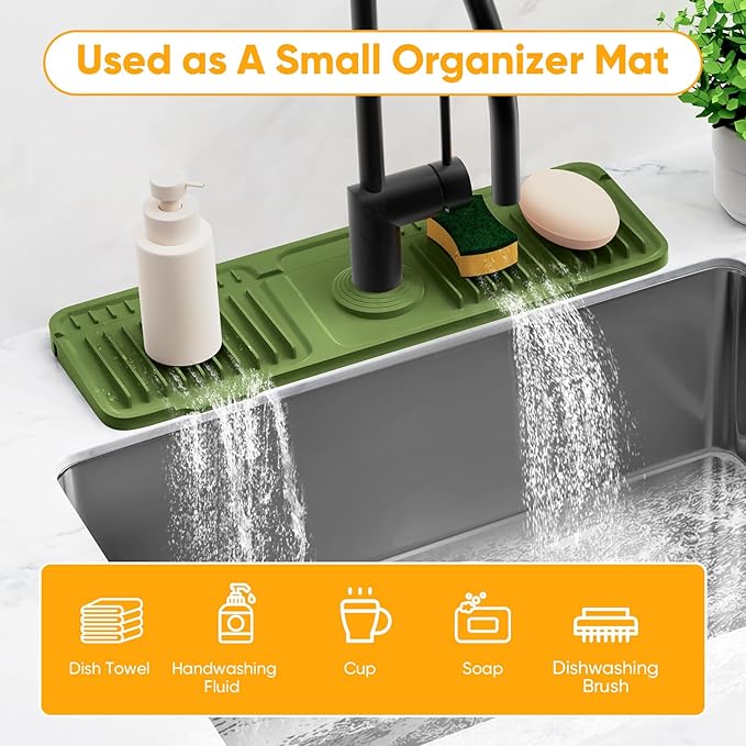 17.7'' Faucet Mat for Kitchen Sink Splash Guard[7° Slope Fast Self-draining][Snap Lock Fit] Folding Kitchen Sink Faucet Mat Splash Guard Kitchen Sink Area Water Splash Guard Behind Faucet Draining Mat