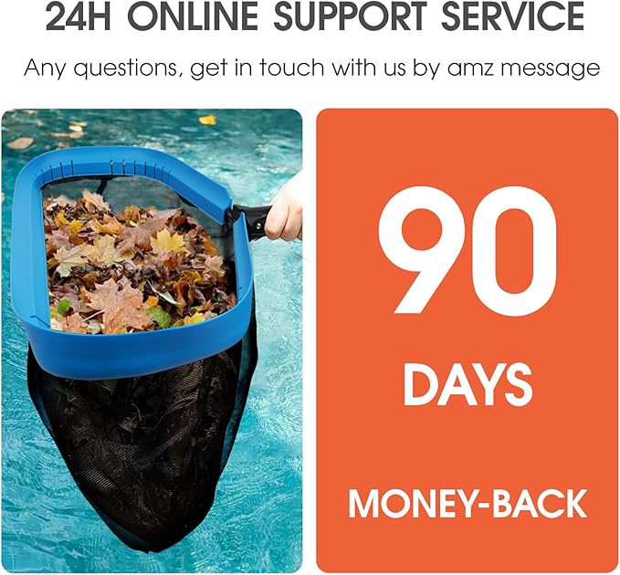 TidyMister Upgraded Full Double Layer Pool Net Rake,17.5'' - Outer Heavy Duty Self-Repair Net & Inner Fine Mesh Net for Particle Debris, Above Ground & In-ground Swimming Pools, No Poles