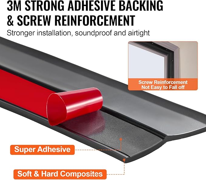 VEVOR Garage Door Seal Top and Sides Seal Strip, 20 FT Universal Weather Stripping Replacement Soft and Hard Composite, Weatherproofing Garage Door TPE Seals with Adhesive Backed and Screws, Black