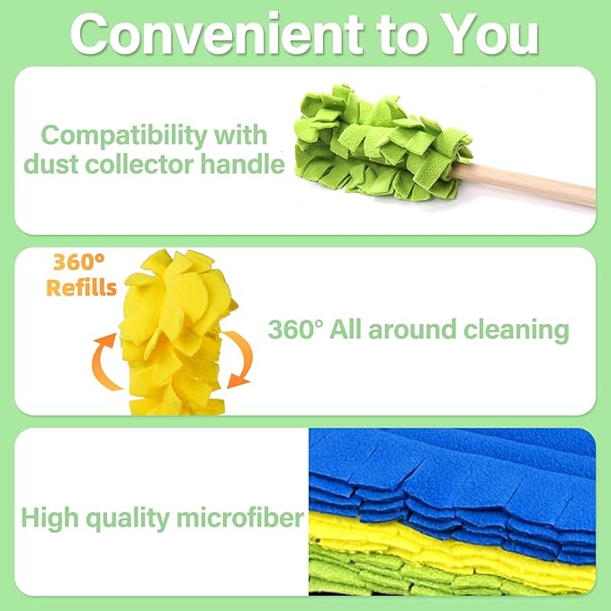 15 Pieces Reusable Duster Refill, 360° Heavy Duty Fleece Duster Pads Refills, Washable Hand Dusters Pads for Cleaning Ceiling, Fan Hardwoods Window Kitchen Floor