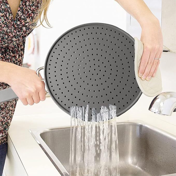 Silicone Splatter Screen Pan Cover 11", Heat Insulation Cooling Mat, Strainer, Drain Board, Oil Splash Guard for Frying Pan, Non-Stick, Heat Resistant Universal Pan Cover