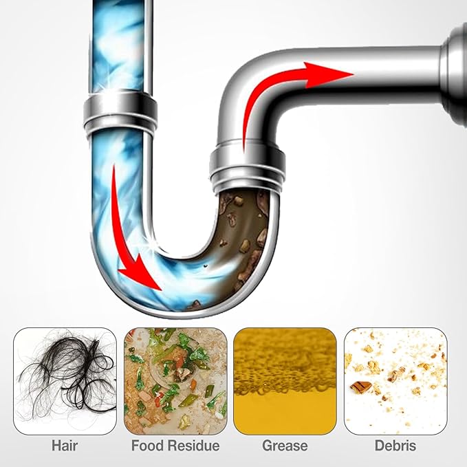Drain Cleaner Sink Pipe Powder: Powerful Unclogger for Clogged Pipes and Sinks - Kitchen and Bathroom Drain Opener Cleaner with 2 Free Hooks Included (4 pack)