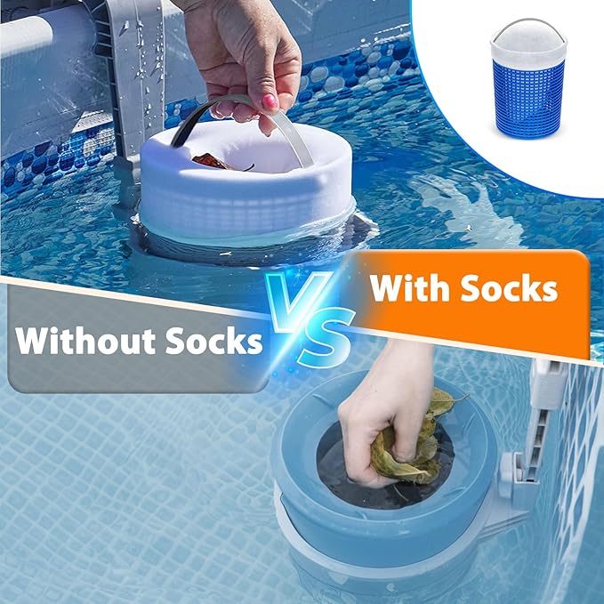 Above Ground Pool Skimmer with 10-Pack Skimmer Socks, Wall Mount Surface Skimmer for Inflatable & Metal Frame Pools, Auto Skims Leaves, Debris, Removable Basket, Works with 800+ GPH Pump