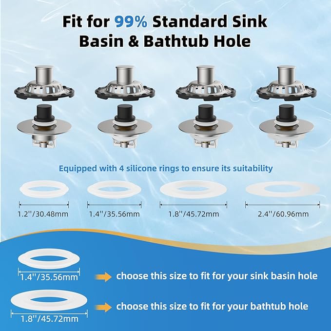 2PACK Universal Bathtub Drain Stopper Shower Hair Catcher Bathroom Sink Strainer, Tub Stopper with Visible Top Strainer, Brass Metal 3 in 1 Stopper for Standard 1.1''~2.36'' Hole, Brushed Nickel