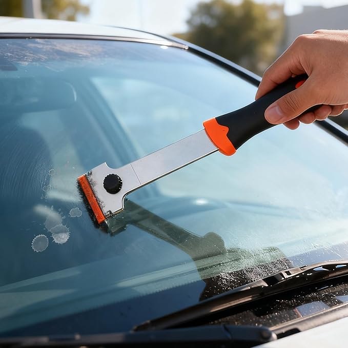 Razor Blade Scraper, Long Handled Scraper with 10 Extra Replacement Blades, Cleaning Scraper for Removing Stickers, Paint, Caulk, Label, Grease from Window, Car Glass, Windshield, Stove