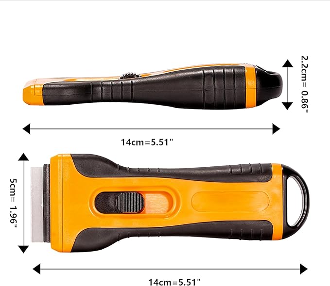 Razor Blade Scraper Tool Cleaning Sticky Residue Cooking Stains Paint on Glass Window Multi-Surface Handy Paint Scraper with 15pcs SK5 Blades 2pcs Crevice Cleaning Brush Included