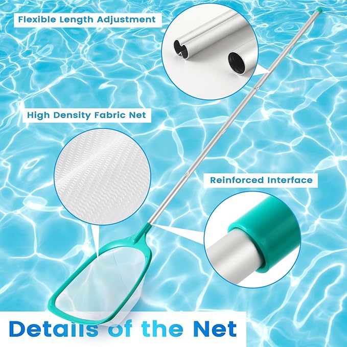 Pool Skimmer - Pool Skimmer Net with 5 Aluminum Pole Sections 67'', Skimmer Net with Fine Mesh Net for Cleaning Leaf of Swimming Pools, Spas, Hot Tubs and Fountains