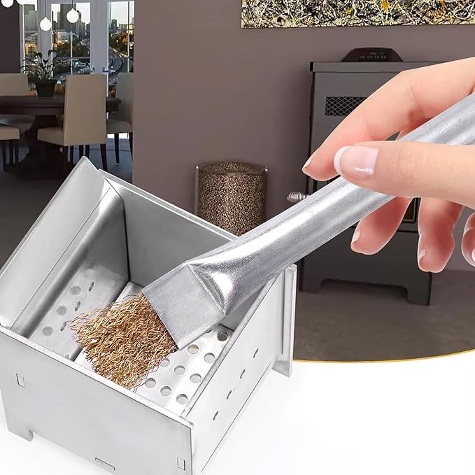 Professional Steel Wire Brush for Pellet Stove Cleaning, Steel Brush with Scraper, Metal Long Handle,Suitable for Removing residues (Pack of 2)
