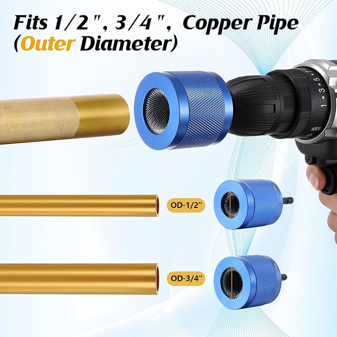 1/2", 3/4" Copper Pipe Cleaner for Drill Set Includes External Stainless Steel Wire Bore Brushes, Internal Tube Cleaning Brushes, Replacement Plumbing Tools (6 Pcs)