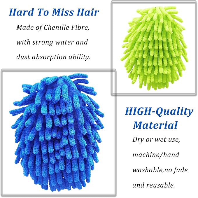 16 Inch Microfiber Duster Kit with 4 Pcs Duster Head, Feather Dsters, Washable and Reusable Duster, Wet and Dry Use, Cleaning Tools for Car,Office,Household