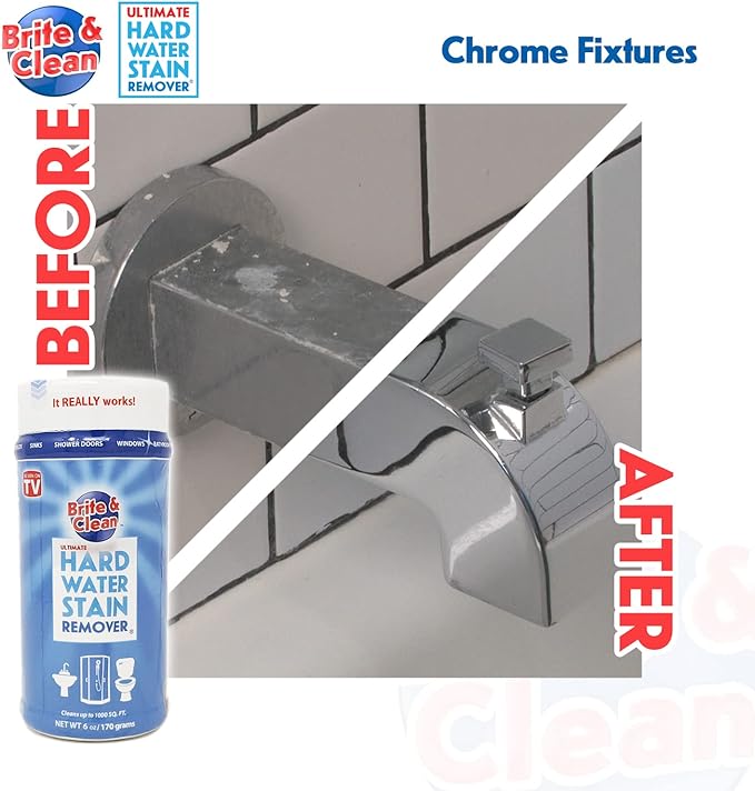 Brite & Clean® (Bright & Clean) Ultimate Hard Water Stain Remover® for Glass, Shower Doors & Windows – Removes Mineral Deposits from Granite, Porcelain, Tile, Stainless Steel & Chrome