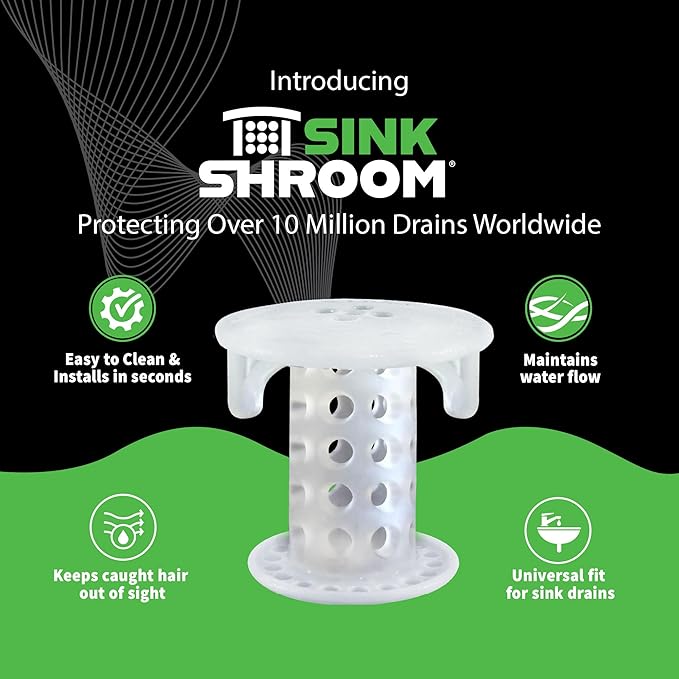 SinkShroom SSCLE988 The Revolutionary Sink Drain Protector Hair Catcher/Strainer/Snare, Clear