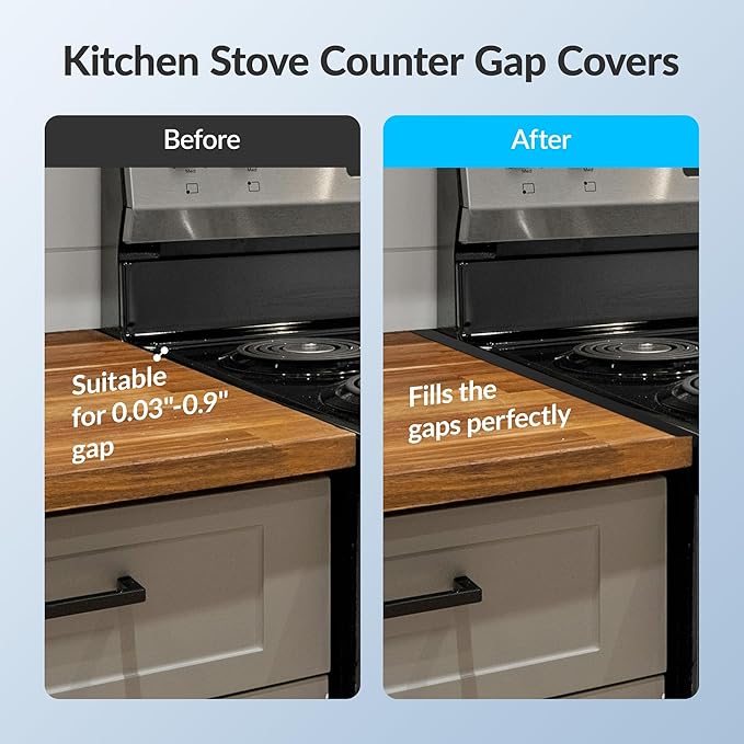 Stainless Steel Stove Gap Covers 13.8~27.5 Inch Retractable, Range Trim Kit Between Stove Top and Counter Heat Resistant & Easy to Clean Oven Gap Filler by BOGDA Black (2 Packs)