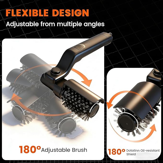 Electric Grill Brush for Ootdoor Grill, Cordless Grill Brush for Outdoor BBQ with 2 Heads, 3-Speed & Angle Adjust Cordless Rotary Grill Cleaner, Rechargeable Grill Cleaning Brush for Barbecue Grates