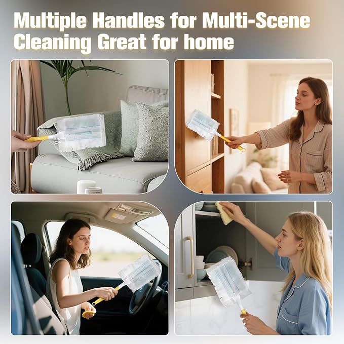 8PCS Replacement Dust Handles Stick Only Compatible with Swiffer Duster Handle Extendable Detachable Wand for Cleaning Car Blinds Furniture Electronics (8, Yellow & White)