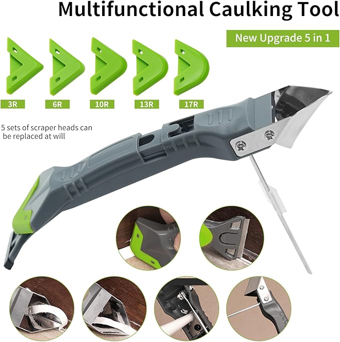Caulking Tools, 5 in 1 Silicone Caulking Tool Kit, Sealant Finishing Tool, Sealant Finishing Tool & Grout Removal Tool with Adhesive Residue Scraper for Kitchen Bathroom Window, Sink Joint
