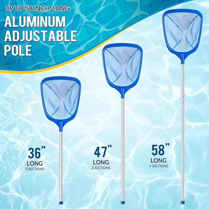 Tavaleu Pool Skimmer Net, Deep Pool Leaf Net with Reinforced Frame, Large Capacity Rake Net for Cleaning, Debris Pickup Removal