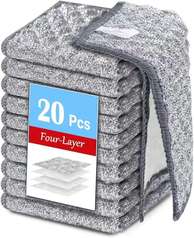20PCS Four-Layer Non-Scratch Multipurpose Steel Wire Dishcloths - Reusable Quick-Dry Odor-Free Scrub Cloths for Dishes, Kitchen Cleaning Cloths for Cookware, Sinks, Stove Tops(7.87X7.87)