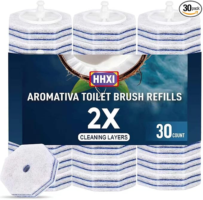 30Ct Aromative Toilet Brush Refills, Toilet Bowl Cleaner Refills, Double-Layer Cleaning Pads Added, Compatible with Most Toilet Brushes，Blue Ocean（Patented）