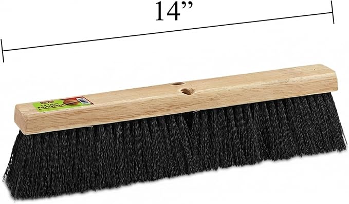 Black Indoor Push Broom Head – Heavy Duty Hardwood Block – Polypropylene Bristles – Deck Scrub Brush – Two Threaded Handle Holes for Better Assist (14")