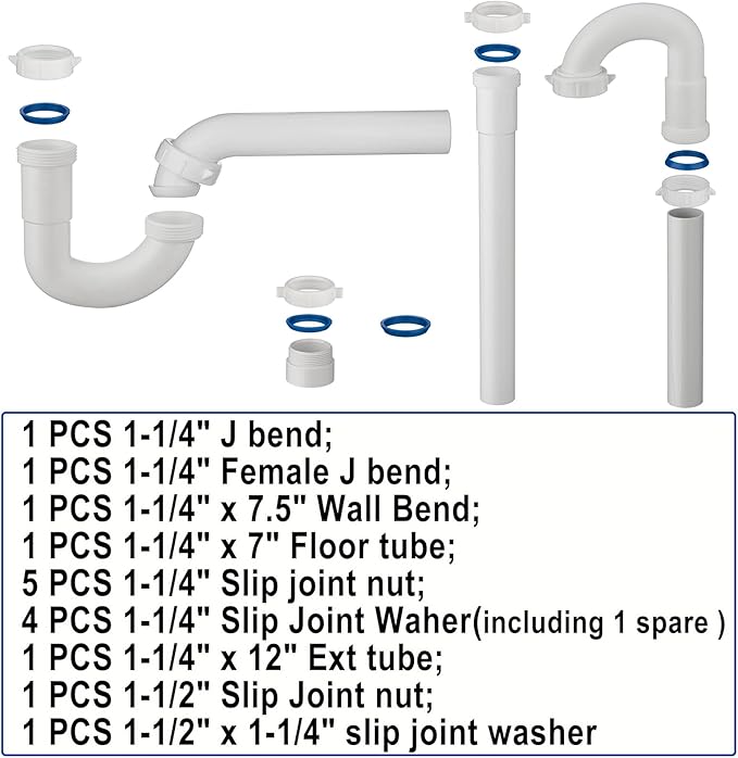 (1 Pack) Yariwiz 1-1/4 inch White Bathroom Drain Kit for Most Bathroom Sink Drain Replacement Tubular Plumbing Pipe Assembly KSD-009W