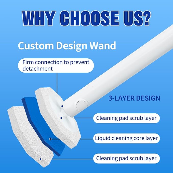 Disposable Toilet Brush and Holder Set, with 50 PCS Toilet Wand refills for Clorox, Wall Mounted Disposable T-oilet Bowl Wand Kit, for Bathroom, Sink & Bathtub, Touchless T-oilet Cleaning System