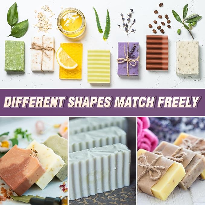 Walfos Soap Mold - Flexible Rectangular Loaf Mold Comes with Wood Box,Silicone Soap Molds with Stainless Steel Wavy + Straight Scraper for Soaps Making 42oz,Purple