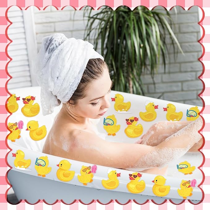 Yaomiao 24 Pcs Duck Non Slip Bathtub Stickers Shower Stickers Anti Slip Decal Threads Adhesive Appliques with Scraper Adhesive Decals for Safety Bathroom Tubs, Shower Floor, Stairs
