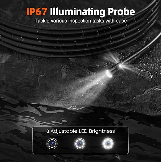 Triple Lens Sewer Camera 50ft | 5" IPS Screen Borescope with Light | 1080P HD Drain Snake Camera for Plumbing Pipe HVAC Inspection Cam + Case Green