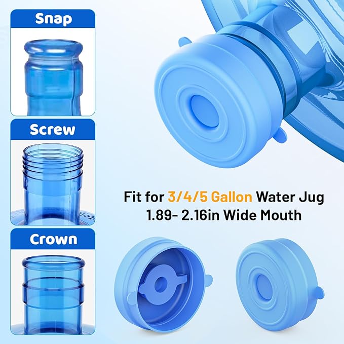 Myvision Reusable 3-5 Gallon Water Jug Caps, Secure Cap for Water Dispenser,No Spill Silicone Replacement Cap,Suitable for bottle mouths with diameters ranging from 1.89 to 2.16 inches (5)