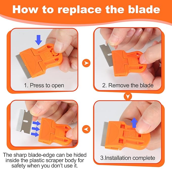 WEGAZ-4 Pcs Mini Plastic Razor Blade Scraper Tool-Suitable for Cleaning Windows and Glass Stoves-Equipped with 20 Blades.