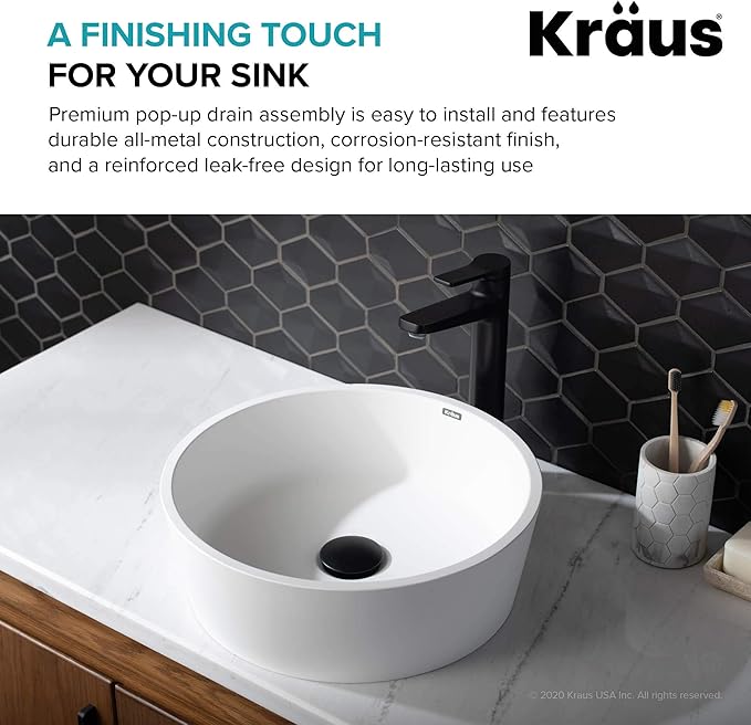 KRAUS Pop-Up Drain in Matte Black, PU-10MB